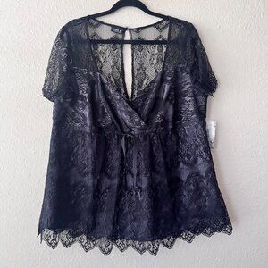 New Allen B By Allen Schwartz Black‎ Lace Blouse Size 1X